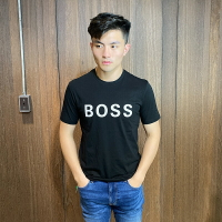 美國百分百【全新真品】BOSS T恤 短袖 圓領 短袖T-shirt 專櫃精品 logo 黑色 BP81