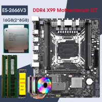 X99M-G Motherboard Set with Xeon E5 2666V3 LGA2011-3 CPU 2pcs X 8GB = 16GB 2133MHz DDR4 RAM Memory 256GB NVME M.2 SSD COOLER