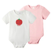 【baby童衣】任選 純棉短袖數位印花素面包屁衣 2件組 61119(大番茄+粉)
