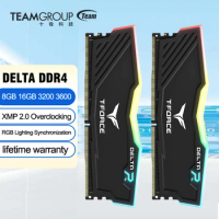 TEAMGROUP T-Force Delta RGB DDR4 8GB 16GB 3200MHz 3600MHz CL16 CL18 1.35V 288 Pin Desktop Gaming Memory Module Ram - Black
