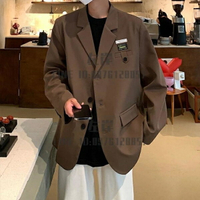 西裝外套男棕咖色墊肩春秋高級感男裝oversize西服【雲木雜貨】