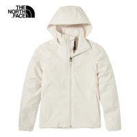 【The North Face】北面女款白色防水透氣連帽衝鋒衣｜5AZZN3N