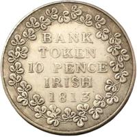 1813 Ireland 10 Pence-Geroge III (Bank of Ireland) Silver Plated Copy Token