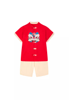 Little Kooma 男童紅色舞獅唐裝漢服套裝新年拜年衣服