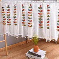 Four color branch Embroidered Semi Sheer Curtain Kitchen Tiers Half Window Sheer Curtains Rod Pocket Voile Drapes for Kitchen Ba