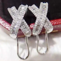 Custom Solid 10K White Gold Women Stud Earrings X Push Earring Back Moissanite Diamonds Wedding Party Engagement Anniversary