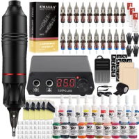 Professional Tattoo Machine Set DC Interface Rotary Tattoo Pen Kit Power Supply EMALLA Needle Inks Makeup Complete Tattoo Kit