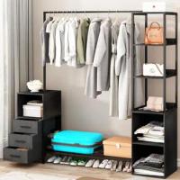 Heavy Duty Clothes Rack 7-Tier Shelves Closet Garment 3 Drawers Free Standing Clothing System Organize Storage Black Metal