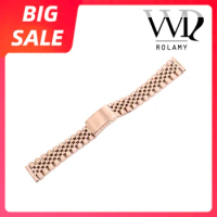 Rolamy 20mm Rose Gold Replacement 316L Stainless Steel Wrist Watch Band Strap Bracelet For Omega IWC Tudor Seiko Breitling