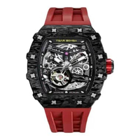 Jam Tangan Pria Tsar Bomba Elemental TB8208CF-39 Automatic Carbon Fiber Bezel Red Rubber Strap Multi