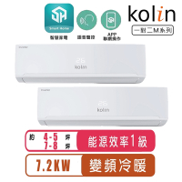【Kolin歌林】4-5坪+7-8坪變頻冷暖一對二分離式空調KDV-P722M201/KSA-PK282DV03A+KSA-PK502DV03A