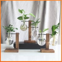 RUVAN（滿299全舘）創意木架水培花瓶控根瓶綠蘿植物透明玻璃插花容器花盆花架花器