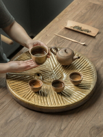 圓形茶盤排水式粗陶柴燒石磨茶盤干泡臺新中式家用復古家用小茶臺