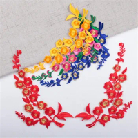 10Mirror Pairs Flower Embroidery DIY Clothes Flower Iron on Patches Embroidered Decoration Sticker Cloth Glue Applique 24.5X15cm