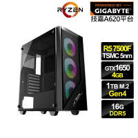 【技嘉平台】R5六核GeForce GTX 1650{冰風暴GH0BC}電競電腦(R5-7500F/A620/16G/1TB)