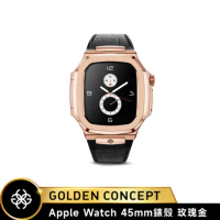 【Golden Concept】Apple Watch 45mm ROL45-RG-BK 黑色皮革錶帶 玫瑰金不銹鋼錶框