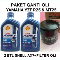 PAKET OLI SHELL ADVANCE AX7 10W40 2X1L + FILTER OLI R25 & MT25