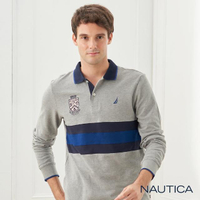 【NAUTICA】撞色織條拼接長袖POLO衫(灰色)