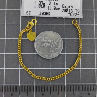Emas 916,Rantai Tangan Gajah Hollow Blt Ghu S 0.21cm Design:8016<Z03BK>916TK(YT)-Size: 11.0cm