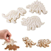 3pcs Dinosaur Fossil Cookie Making Molds Triceratops Skeleton Fossil Cookie Stamps DIY Baking Cookie Cutters Baking Supplies