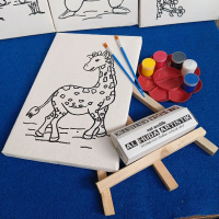 Paket Kanvas Lukis Karakter Jerapah Kanvas Gambar Cat Kuas Palet Easel Lukis Mainan Edukasi Anak