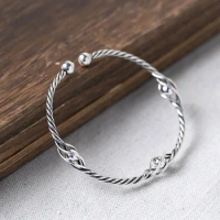 FNJ 925 Silver Ball Rope Bangles for Women Jewelry 100% Original S925 Sterling silver Bangle