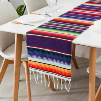 Picnic Cloth Clear Printing Tassel Design Anti-fading Beach Blanket Mexican Stripe Washable Table Runner For Festival Party