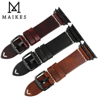 MAIKES Genuine Leather Watch Strap for Apple Watch Bands 44mm 40mm 42mm 38mm 49mm Series SE 8 7 6 5 4 3 2 iWatch iphone Bracelet