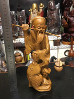日本回流木雕擺飾，老黃楊木漁翁木雕，純手工一木雕，包漿老，幾