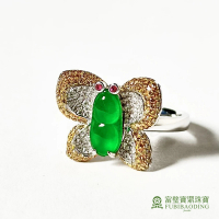 【Fubibaoding jeweler 富璧寶鼎珠寶】高冰種陽綠福豆翡翠鑲蝴蝶戒(天然A貨 高冰種 情人節 戒指 國際圍#11)