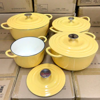 Enamel Casting Iron Pot, Stew Soup Pot, Household Non Stick Enamel Induction Cooker Pots for Cooking Cast Iron Cookware Sets