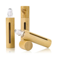 3ml 5ml 10ml 15ml glass inner bamboo Essential oil roll on bottle with window and metal roller ball