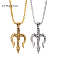 Vintage Poseidon Trident Chain Necklace Pendant Jewelry Women Men 2021 Colier Femmes Greek Neptune War Weapon Spear Necklace