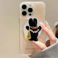 Korea Cute Black Rabbit For Magsafe Magnetic Phone Griptok Grip Tok Stand For iPhone Foldable Wireless Charging Case Holder Ring