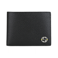 GUCCI 古馳 金屬雙G字LOGO粒面牛皮內外撞色設計10卡對開式短夾(黑x黃)