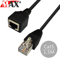 【MAX+】1.5M Cat5 公對母 RJ45 高速網路延長線(黑)