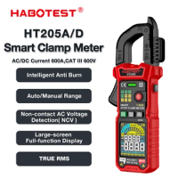 HABOTEST HT205 Inrush Clamp Meter 600A True RMS AC/DC Current Amp Meter Measures Current Voltage Temperature Capacitance Tester