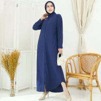 GDTima Wanita Gaun Muslim Remaja Lengan Panjang Zaina Long Dress Gamis Kancing Depan Gamis Syari Gam
