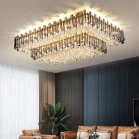 Luxury Foyer Rectangle Gold E14 Ceiling Lights Modern Art Deco Indoor Lighting Ceiling Mounted Lamp K9 Crystals Led Luminarias