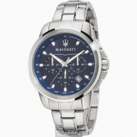 【MASERATI 瑪莎拉蒂】MASERATI手錶型號R8873621002(寶藍色錶面銀錶殼銀色精鋼錶帶款)