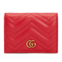 【GUCCI 古馳】466492 經典GG Marmont matelasse系列絎縫紋牛皮金屬雙G LOGO暗釦卡夾/零錢包(紅色)