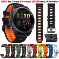 22MM Official Strap For Garmin Forerunner 265 745 255 Music Watchband Bracelet Vivoactive 4 Venu 2 3 Silicone Bands Replacement