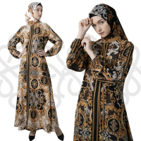 Abaya Hikmat A8847-05 Original Gold Motif Batik Abaya Dress Turki