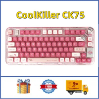CoolKiller CK75 Hot-Swap Bluetooth 2.4G Wireless RGB Peach Pink Transparent Pink Gasket Gaming Mechanical Keyboard RGB Backlight