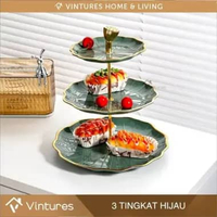 [Mr J] Piring Hidangan Susun 2 & 3 Tingkat Keramik & Plastik - Rak Kue Dessert Buah - Cake Stand Lux
