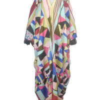 Dubai Traditional Muslim Lady Oversized Twill Silk Printed Kaftan Dress New Fashion Turkey Lady Outlet Long Abaya Clothing