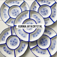 Piring Saji Sekat Keramik Biru Putih/ Piring Makan Keramik Biru Putih Blue White Ceramic Import