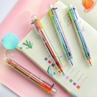 韓國創意簡約可愛多色圓珠筆學生用按動彩色六色油筆手賬筆文具按壓式多功能中性筆做筆記用少女多顏色水筆