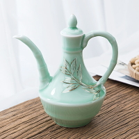 青瓷小酒壺仿古婚慶酒具陶瓷分酒器復古黃酒壺家用白酒酒壺一斤裝