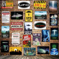 [ Mike86 ] Wanring AREA 51 I WANT TO BELIEVE UFO Aliens Metal Sign Wall Plaque Poster Custom Painting Room Decor Art LT-1695